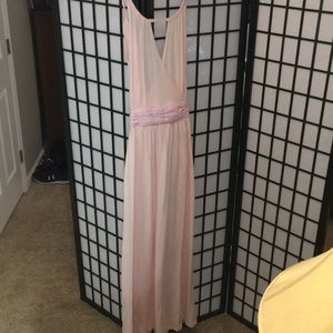 Light pink halter maxi dress with searsucker tie